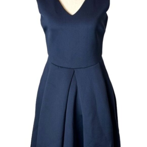 Slate & Willow Dress Women Medium Navy Blue Scuba Knit Pleated Party Fla… - Picture 2 of 12